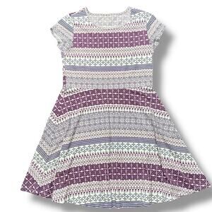 Childrens Place Girls T Shirt Dress Geo Print Purple Pink Fit and Flare XL